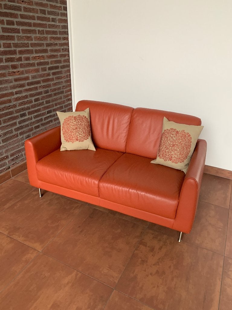 Compact oranje bankje, Ophalen, Minder dan 75 cm, Tweepersoons, Leer
