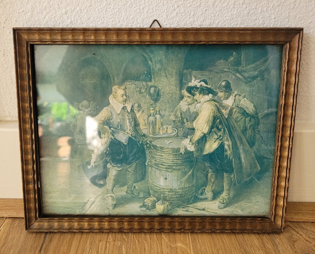 Oud schilderijtje met houten lijst binnenmaat H 17,5x B 23,5, Ophalen of Verzenden