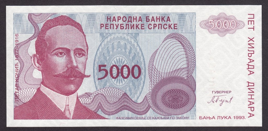 Republiek Srpksa/Bosnië - lot 5000 en 100000 Dinar 1993 UNC, Ophalen of Verzenden, Overige landen, Setje
