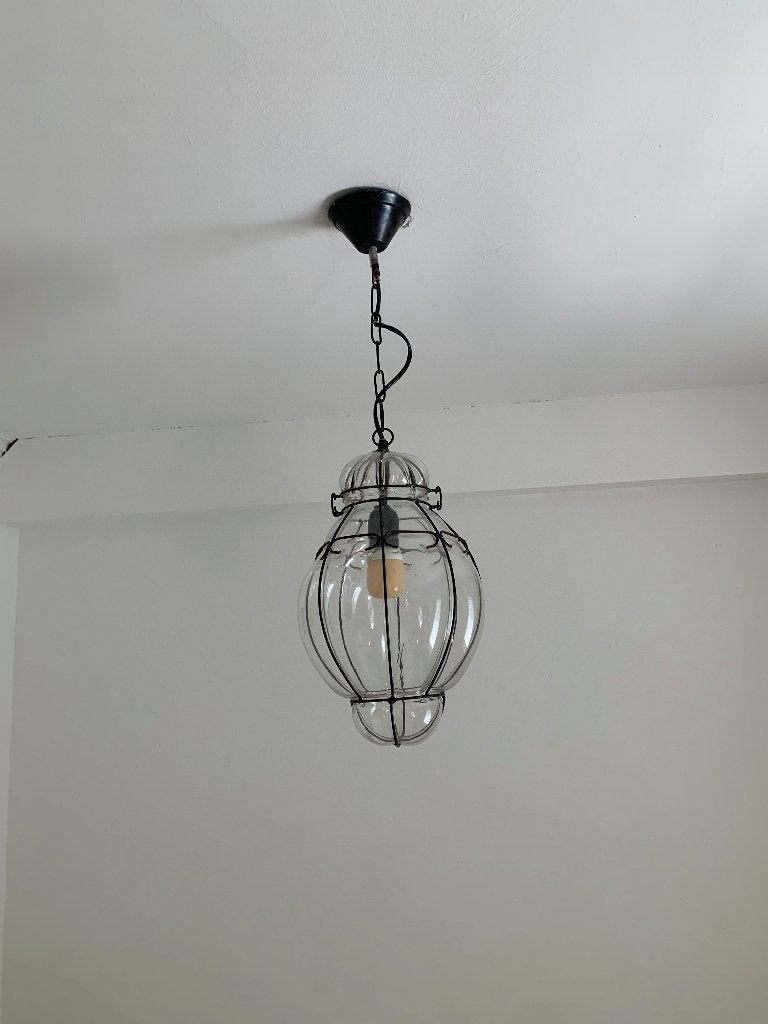Glazen vintage hanglamp, Ophalen, Gebruikt, Glas, Glas