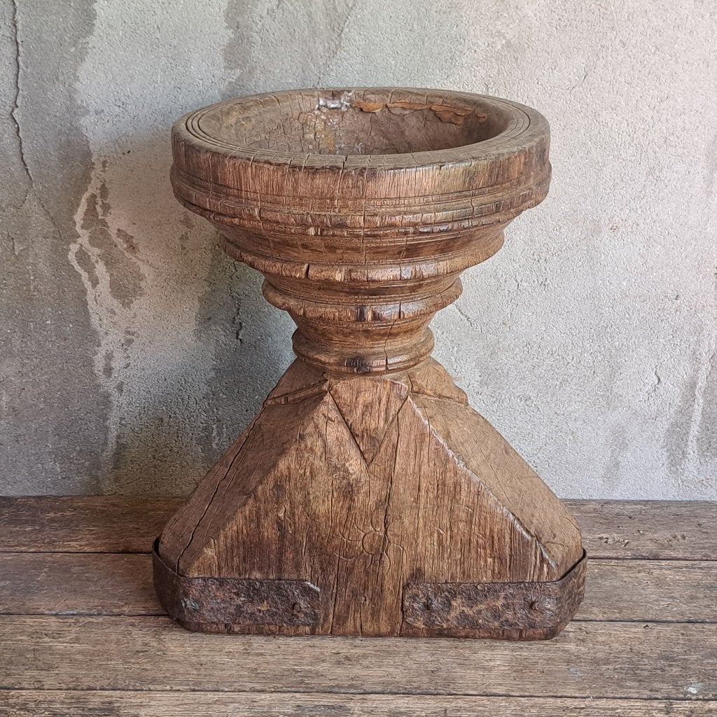 Oude brocante houten kandelaar poer graanverdeler *Etage3*, Gebruikt, ., Ophalen of Verzenden, .