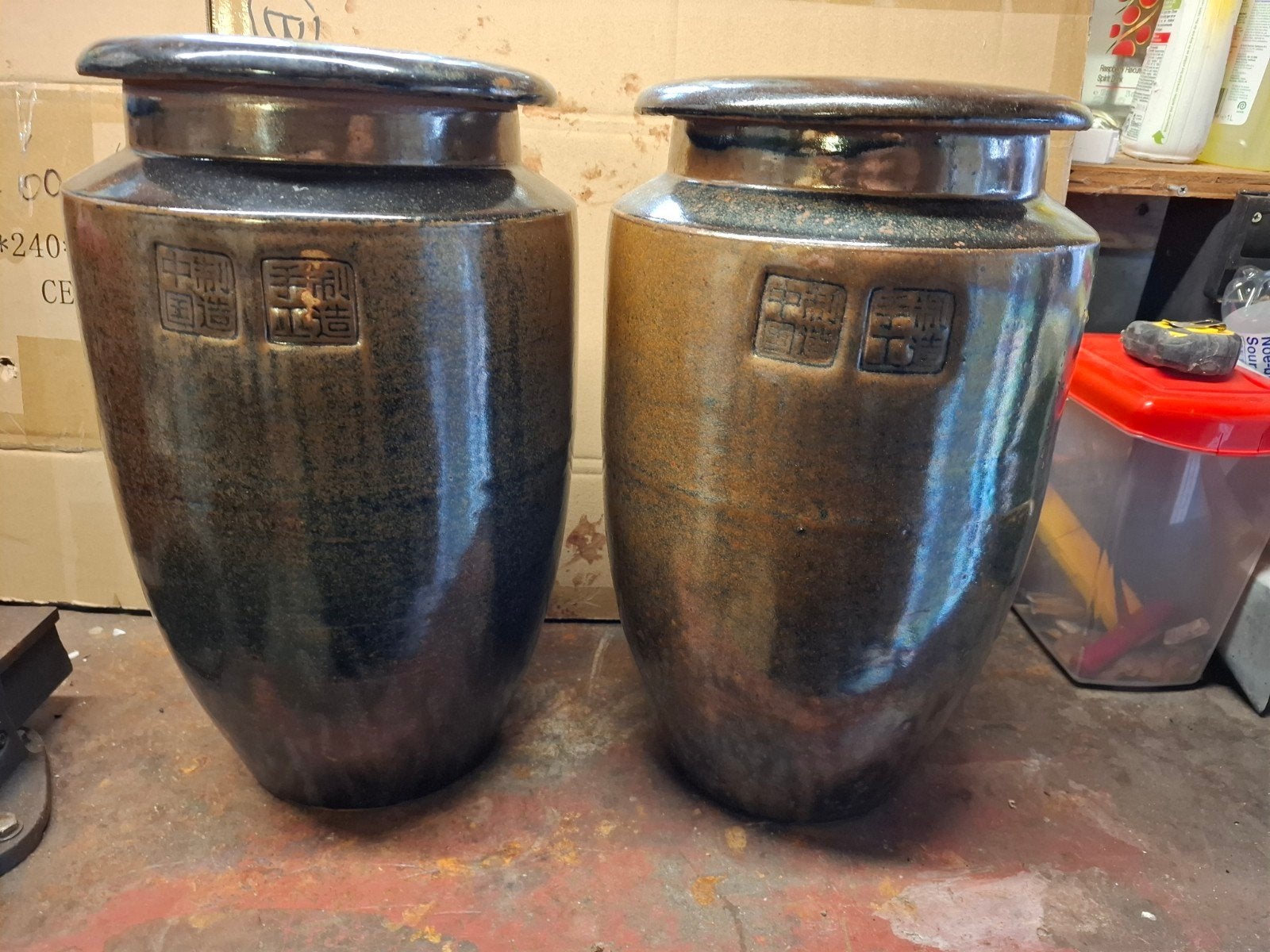 Set van 2 Vintage Chinese Aardewerk Potten met Deksel, Antiek en Kunst, Ophalen