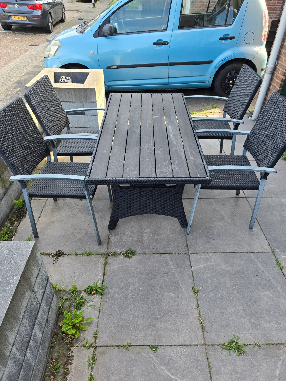 Tuinset 145x75 cm met 4 stoelen, Ophalen, 4 zitplaatsen, Gebruikt, Wicker