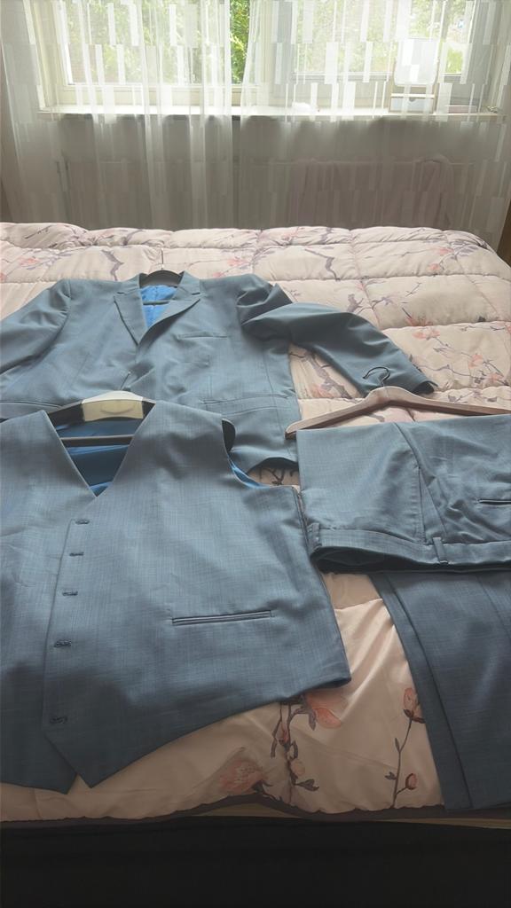 Op Maat Gemaakt Kostuum voor Grotere Heren - Lichtblauw, Ophalen of Verzenden, Zo goed als nieuw, Overige maten, Blauw