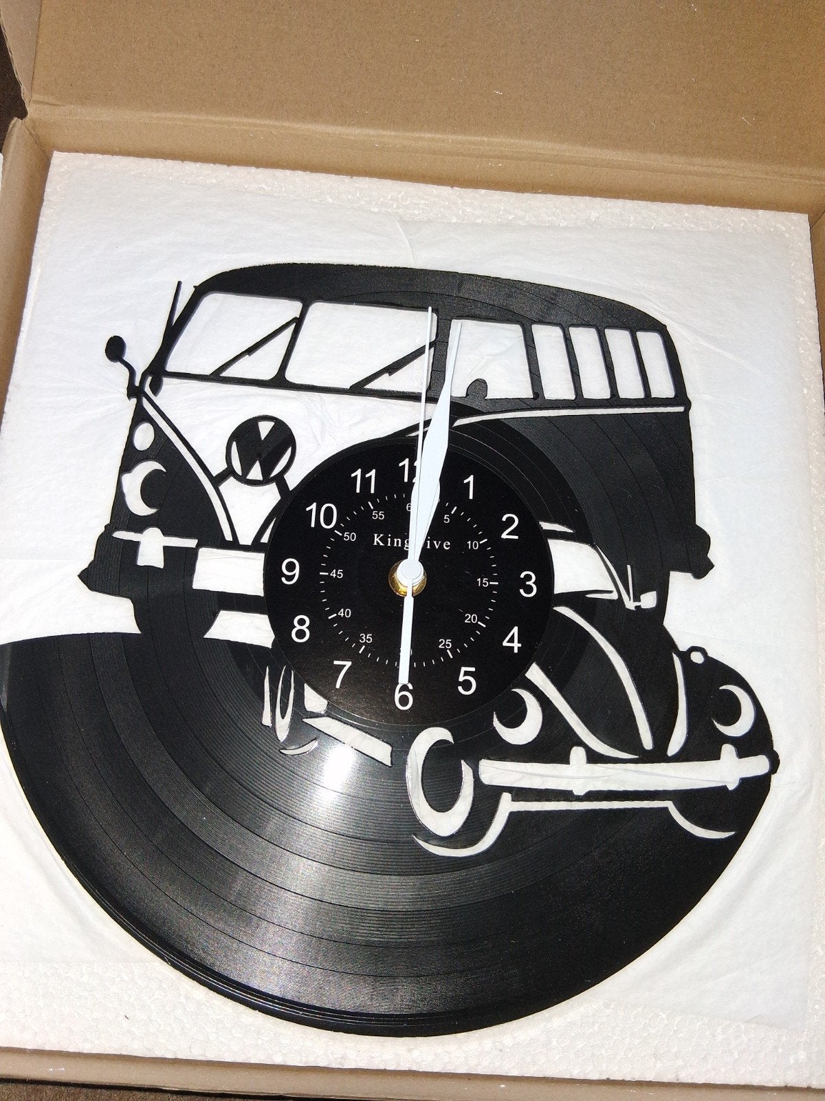 Unieke VW Bus & Kever Vinyl Wandklok, Ophalen, Wandklok, Analoog, Werkt op batterijen