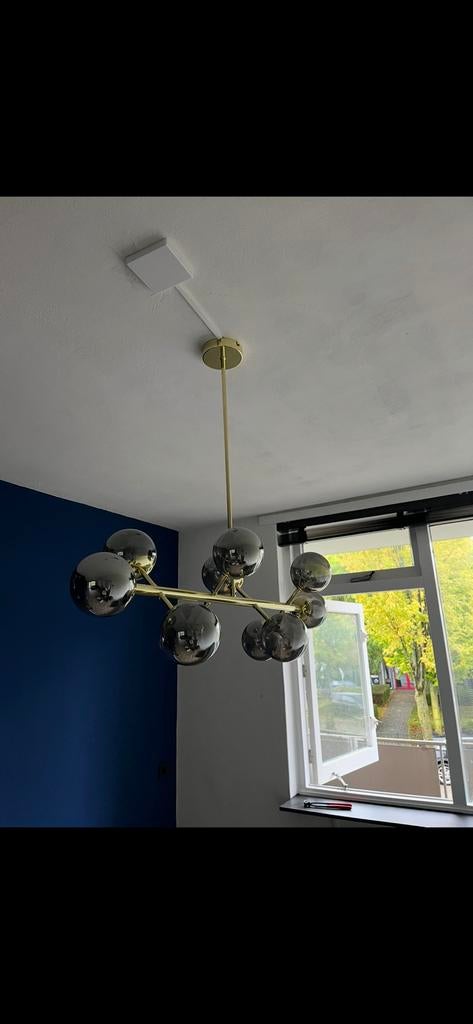 Hanglamp bollen rooglas en goud van MADE, Ophalen of Verzenden, Zo goed als nieuw