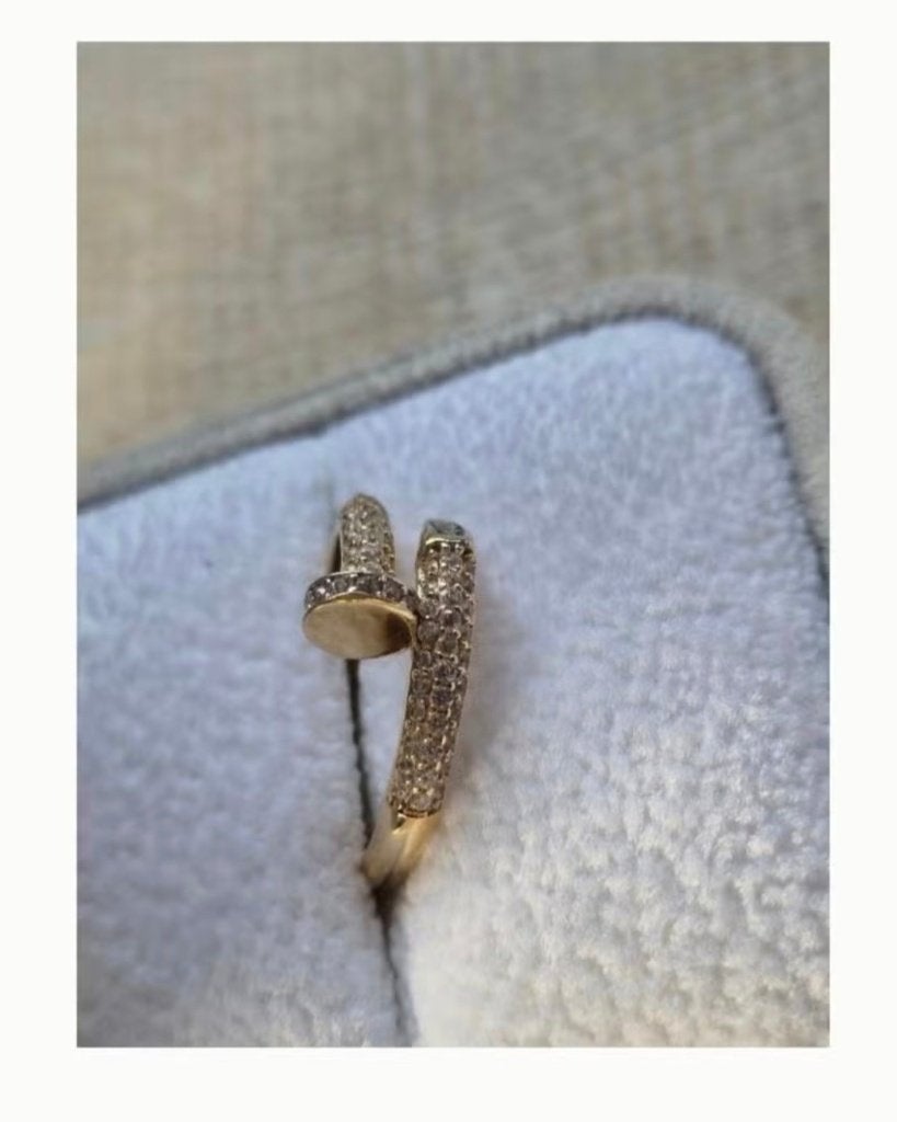 14K Gouden Spijker ring Veel zirkonia – cartier style ZGAN, Ophalen of Verzenden, Dame, Goud, Goud