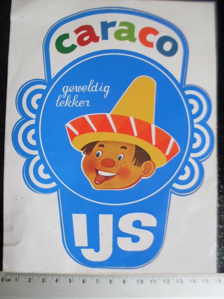 grote sticker Caraco ijs geweldig lekker uitgesneden logo, Verzamelen, Verzenden, Zo goed als nieuw, Merk