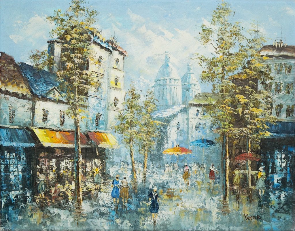Schilderij: Place du Tertre en de Sacré-Cœur, Antiek en Kunst, Kunst | Schilderijen | Klassiek, Stads- / dorpsgezicht, Impressionistisch