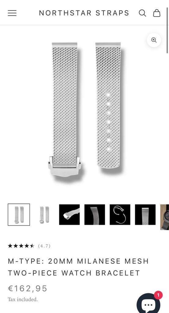 northstarstraps M-TYPE Milanese mesh horlogeband 20mm, Overige merken, Staal, Staal, Polshorloge