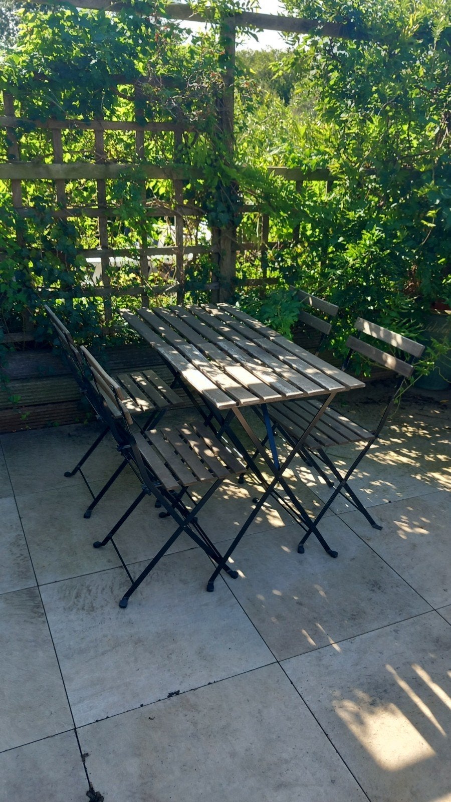 Houten tuinset met tafel en stoelen, Ophalen, Gebruikt, Rechthoekig, Hout