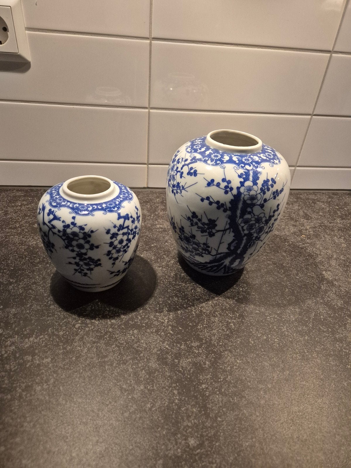 Set van 2 Blauw-witte vazen, Antiek en Kunst, Ophalen
