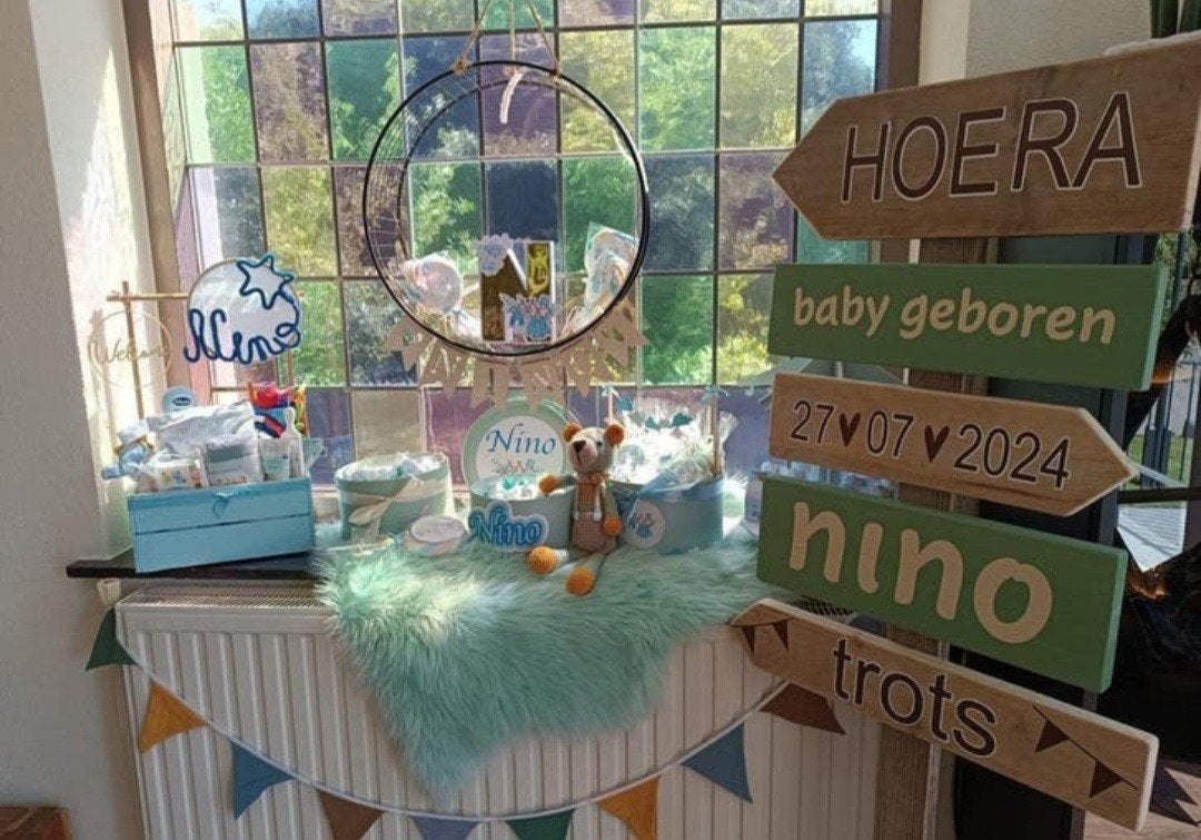 Wegwijzers geboorte bord Babyshower baby Gender reveal, Ophalen of Verzenden, Nieuw