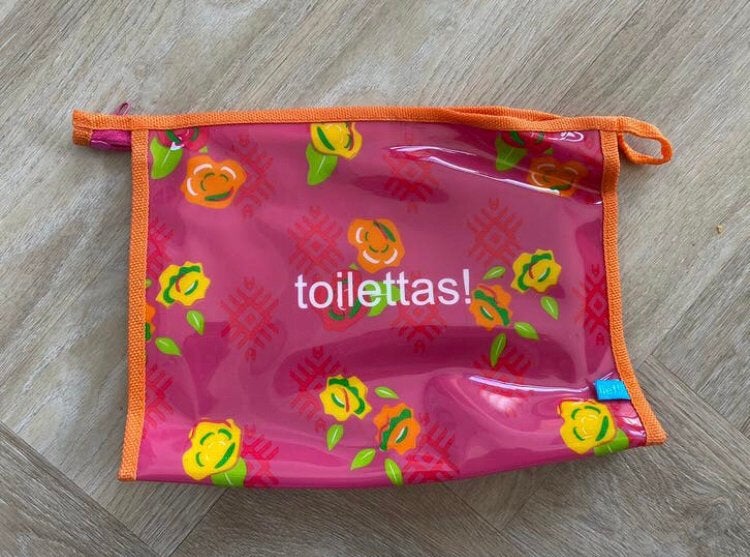 Roze toilet tas met gele oranje bloemen, Sieraden, Tassen en Uiterlijk, Toilettassen, Ophalen, Zo goed als nieuw, Meisje