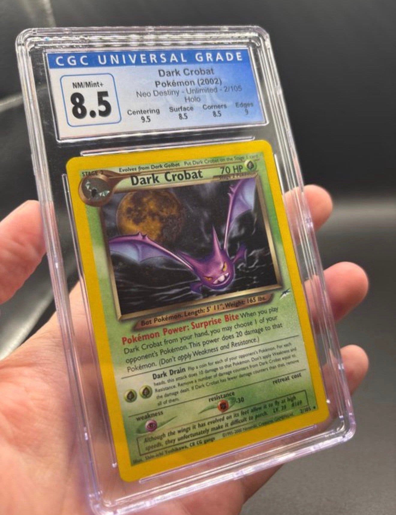 Pokémon Dark Crobat 2/105 Neo Destiny CGC 8.5 Holo WOTC 2002, Hobby en Vrije tijd, Ophalen of Verzenden, Zo goed als nieuw, Losse kaart