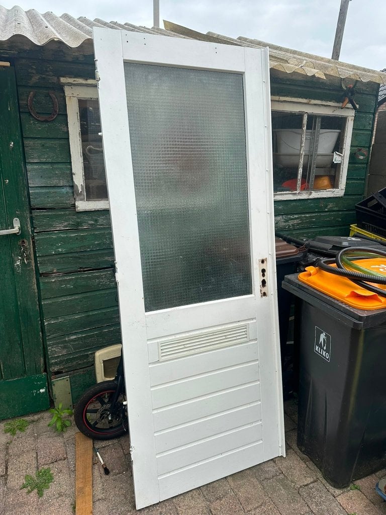 hardhouten buitendeur met veiligheidsglas, Ophalen, Gebruikt, Minder dan 80 cm, Buitendeur