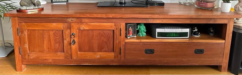 Teak lage kast - TV meubel met opbergruimte, Ophalen, Gebruikt, 100 tot 150 cm, Teakhout