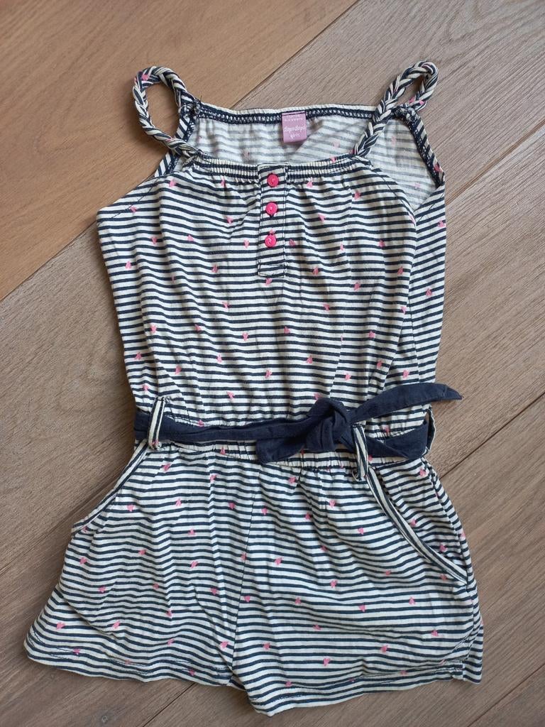 Leuke jumpsuit, donkerblauw gestreept met hartjes. 110/116, Dopodopo, Overige typen, Gebruikt, Verzenden