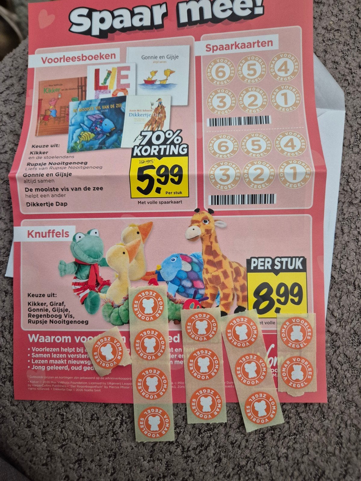 12 zegels vomar knuffels en leesboeken, Verzamelen, Lidl, Ophalen of Verzenden