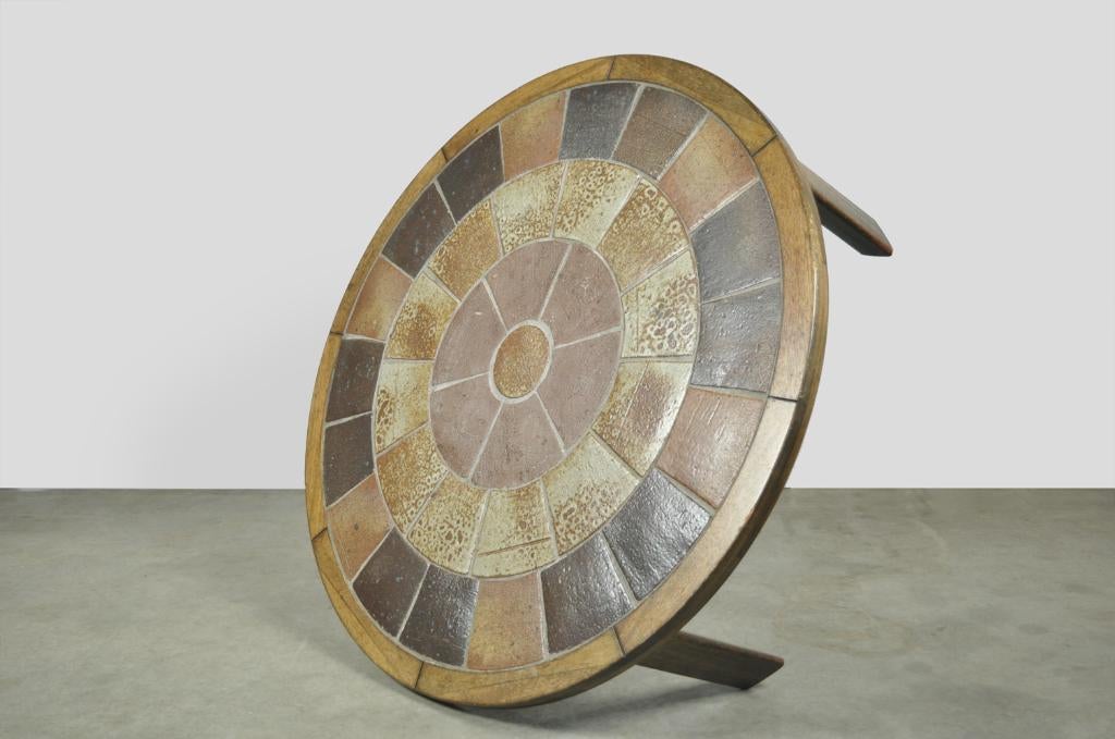 🟡 Vintage DEENSE salontafel met keramische tegels, 1960s., Huis en Inrichting, Tafels | Salontafels, Gebruikt, Rond, Ophalen of Verzenden