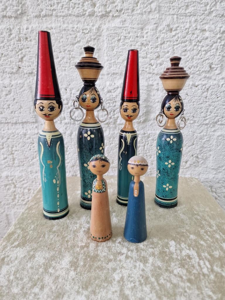 Vintage Egyptische houten poppen set, Ophalen of Verzenden