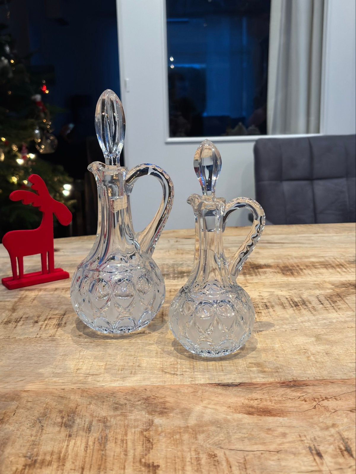 Set van 2 Kristallen Olie- en Azijnkannen met Stop, Antiek en Kunst, Antiek | Glas en Kristal, Ophalen of Verzenden