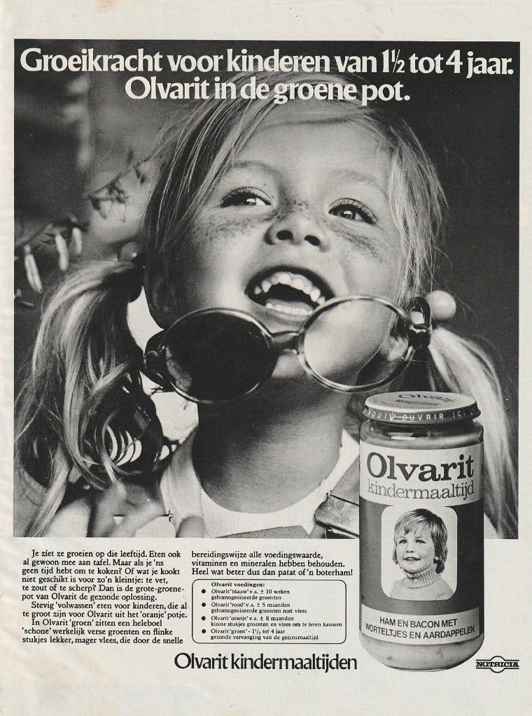 retro reclame 1975 Nutricia Olvarit meisje met sproetjes, Verzamelen, Retro, Overige typen, Verzenden