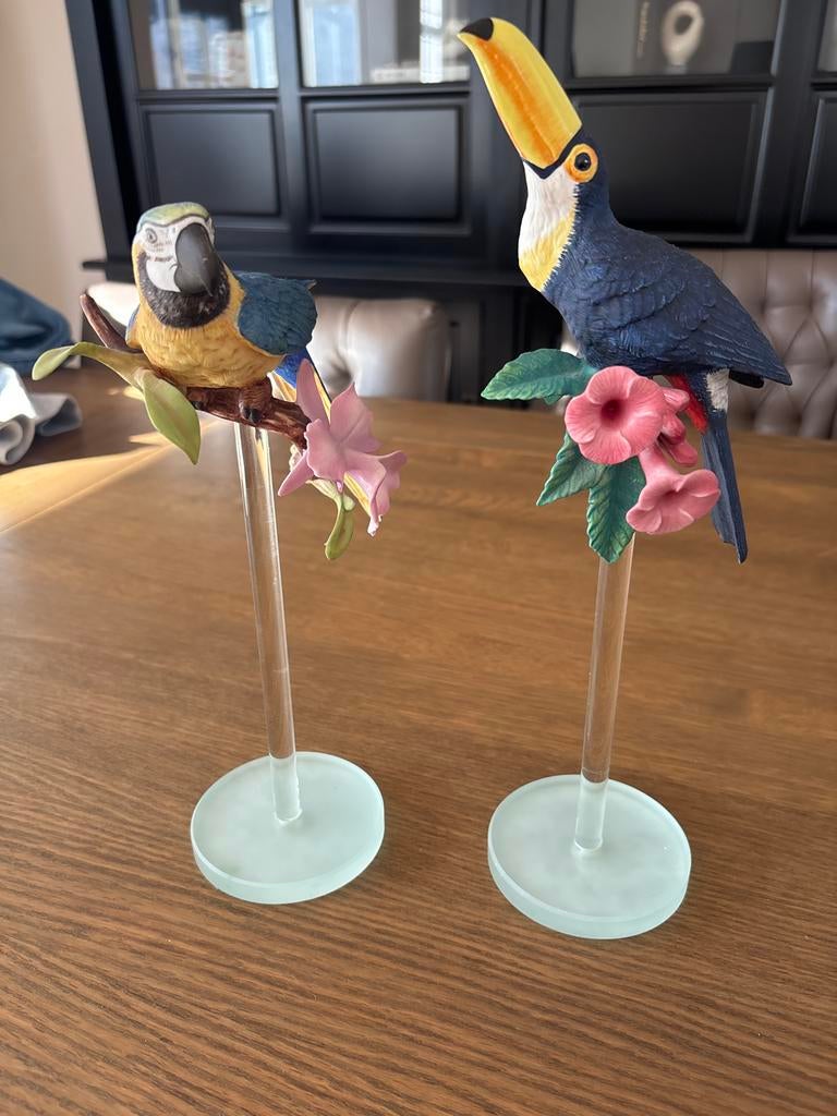 Franklin Mint Vogelpaar: Toekan en Papegaai Beeldjes, Ophalen, Minder dan 20 cm, Beeld, Composieten