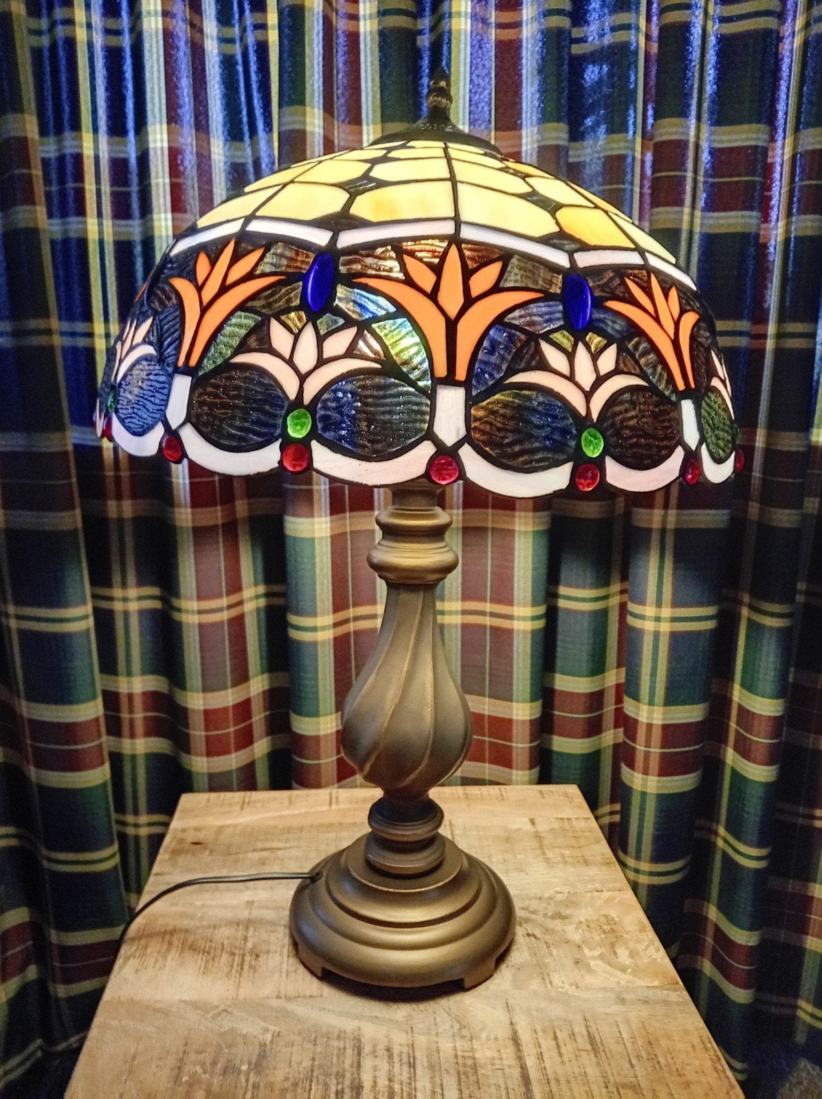 Grote Tiffany Tafellamp - Handgemaakt Glas in Lood Design, Ophalen, Tiffany lamp, Met schakelaar, E27 (groot)