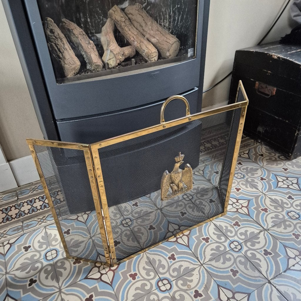 Klein haard scherm geel koperen bies decor adelaar, Huis en Inrichting, Haarden, Ophalen, Inbouwhaard, Overige soorten