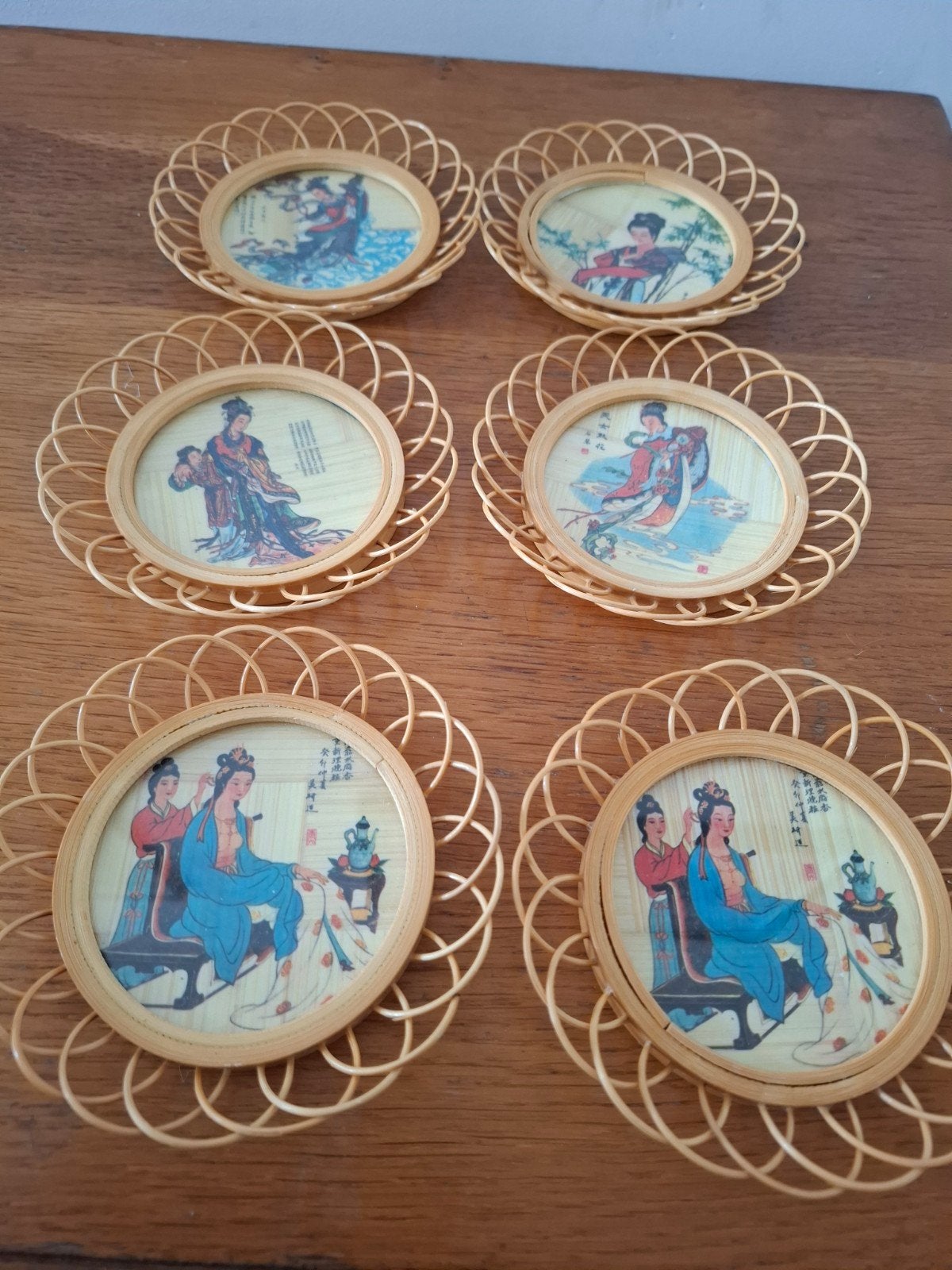 6 paar vintage rotan onderzetters, Huis en Inrichting, Woonaccessoires | Onderzetters, Ophalen of Verzenden, Glasonderzetter, Gebruikt