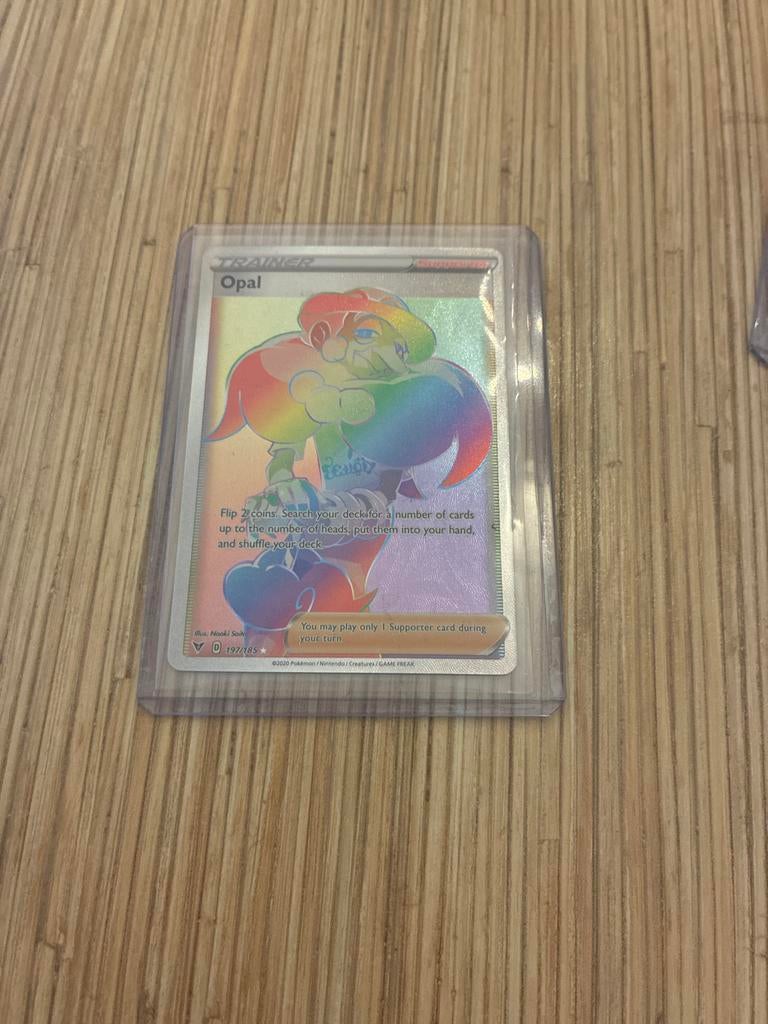 Pokémon TCG: Opal Trainer Full Art (Rainbow Rare) 197/185, Ophalen of Verzenden, Zo goed als nieuw, Losse kaart, Foil