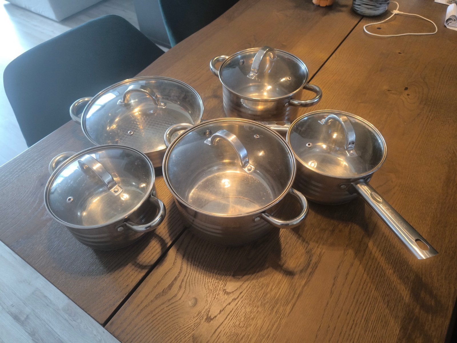Blaumann 5-delige pannenset - gebruikt, voor gasfornuis, Ophalen, Gebruikt, Met deksel, Pannenset