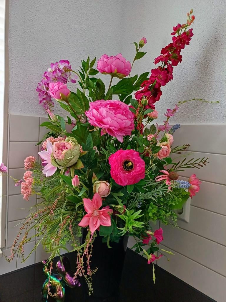 Prachtig kleurrijk zijden bloemstuk nieuw, Huis en Inrichting, Binnen, Handgemaakt, Ophalen of Verzenden, Meerkleurig