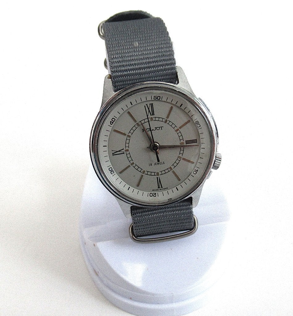 Poljot vintage Sovjet mechanisch herenhorloge uit de 80jaren, Ophalen of Verzenden, Staal, Overige merken, 1960 of later