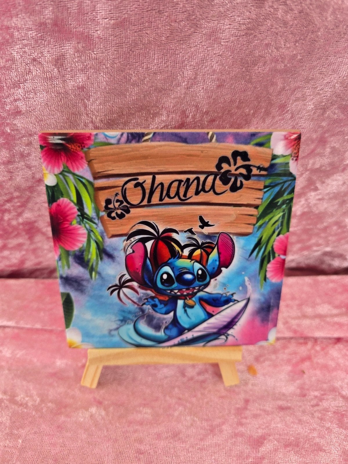 Stitch mini schilderij 10,5x10,5 cm met houder, Meerkleurig, Overige materialen, Overige stijlen, Nieuw