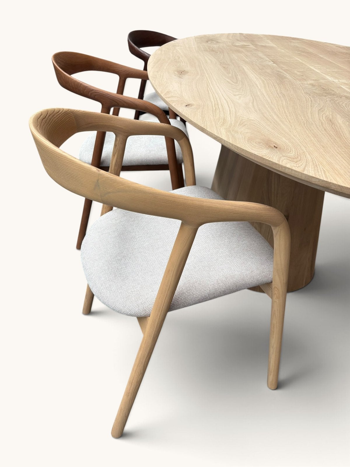 Organsiche eettafel + stoelen + tv meubel | combideal, Japandi, 100 tot 150 cm, Eikenhout, Ophalen of Verzenden