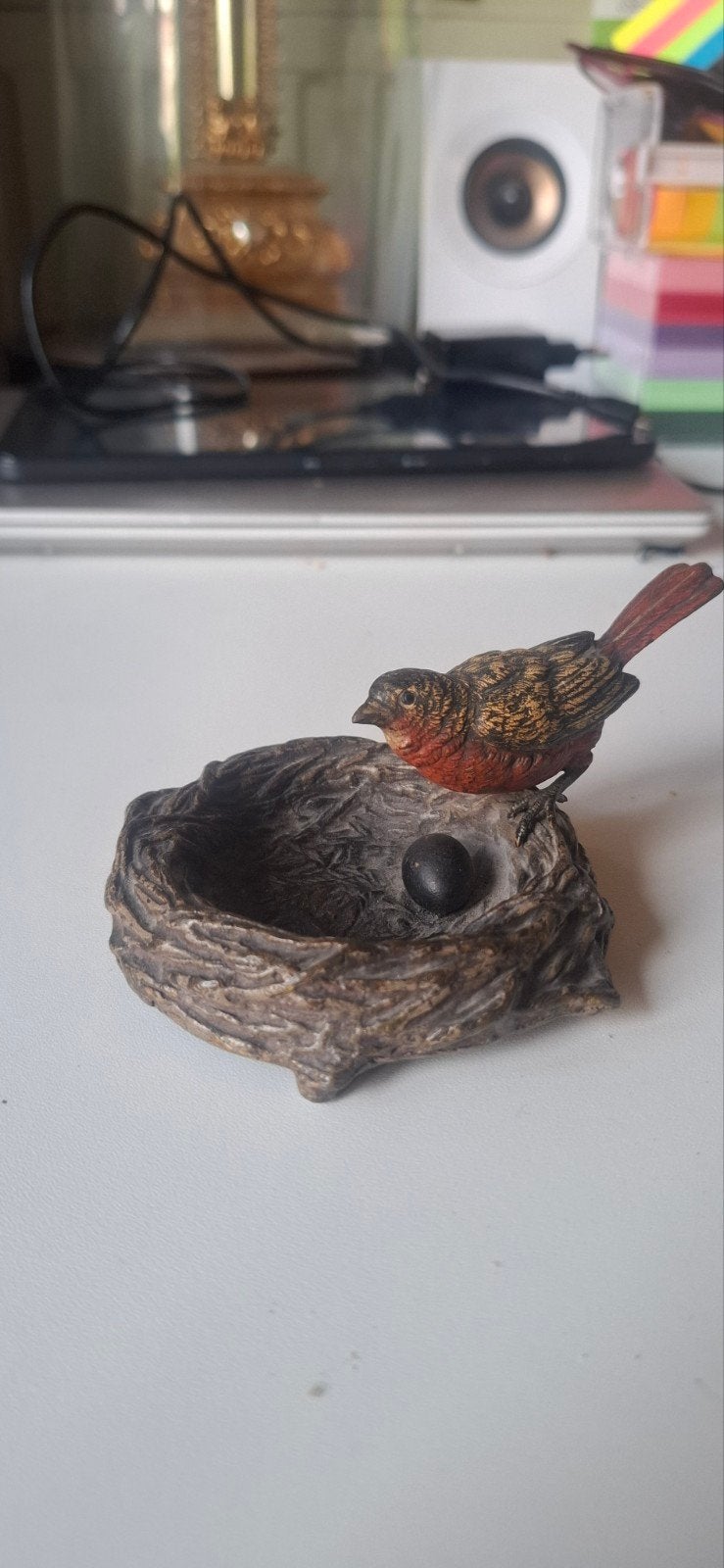 Antiek Weens bronsje roodborstje op nest, Ophalen of Verzenden, Brons