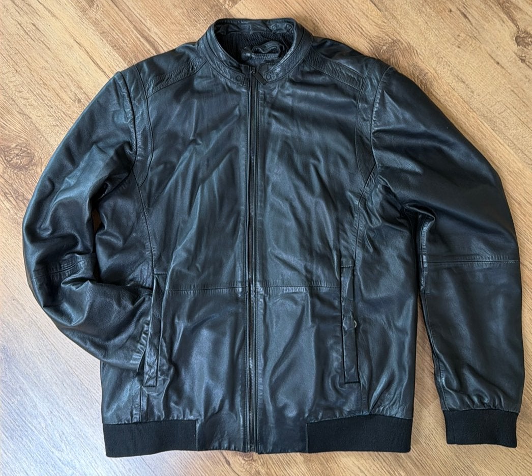 Zwarte leren herenjas Calvin Klein- maat L ., Kleding | Heren, Ophalen of Verzenden, Gedragen, Maat 52/54 (L), Zwart