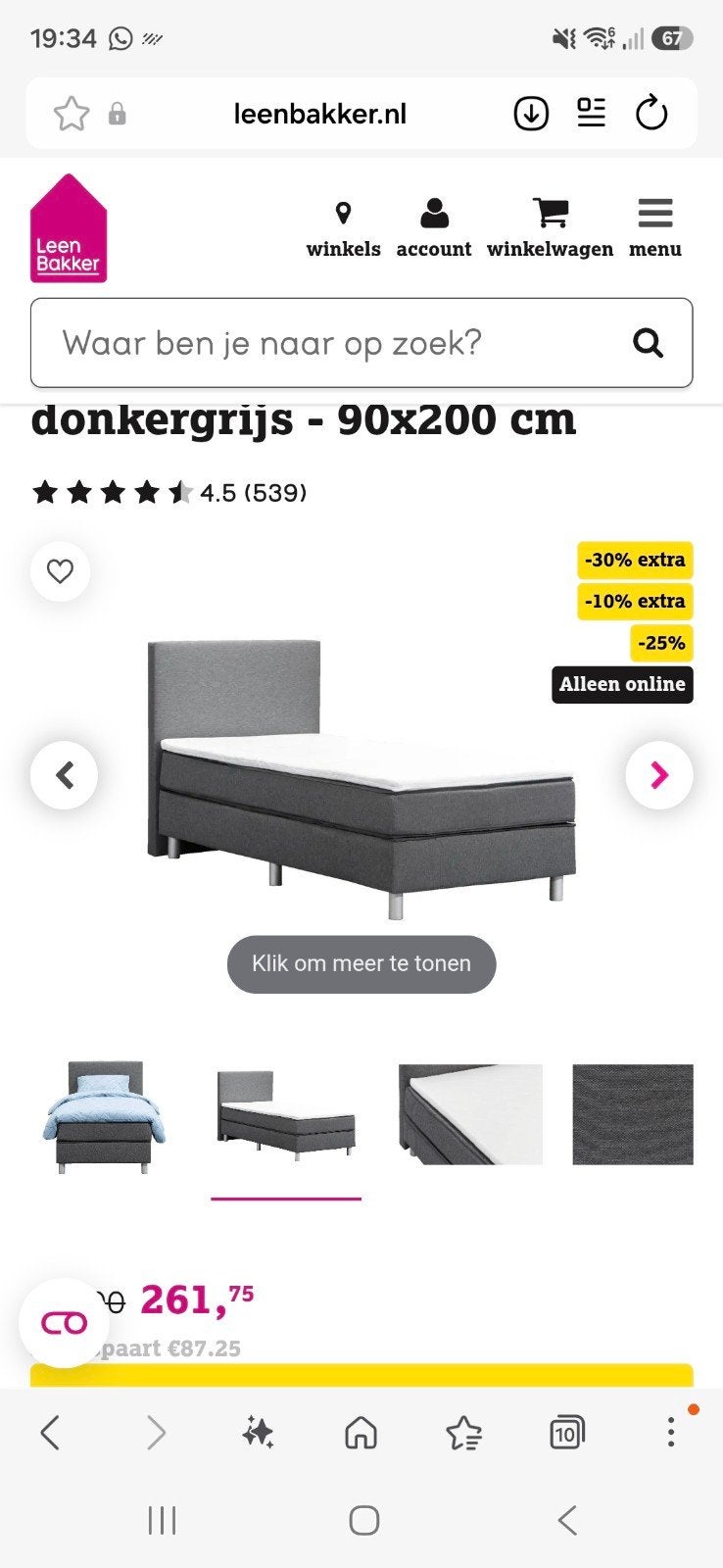 Donkergrijs Boxspring 90x200 cm, Ophalen, 90 cm, Eenpersoons, Zo goed als nieuw