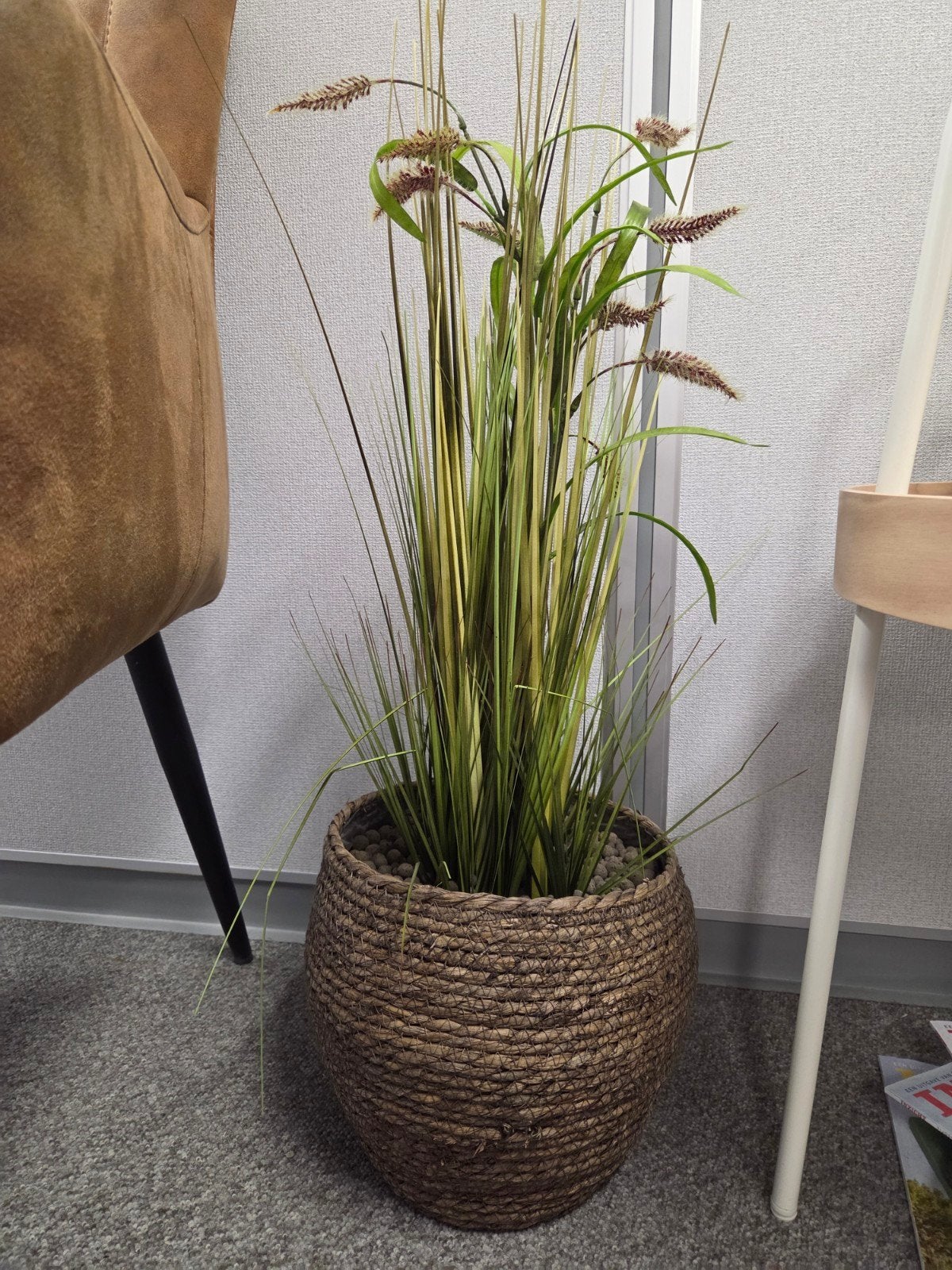 Nepgras met mooie mand van Jysk, Ophalen, Binnen, Natuurlijk materiaal, Groen