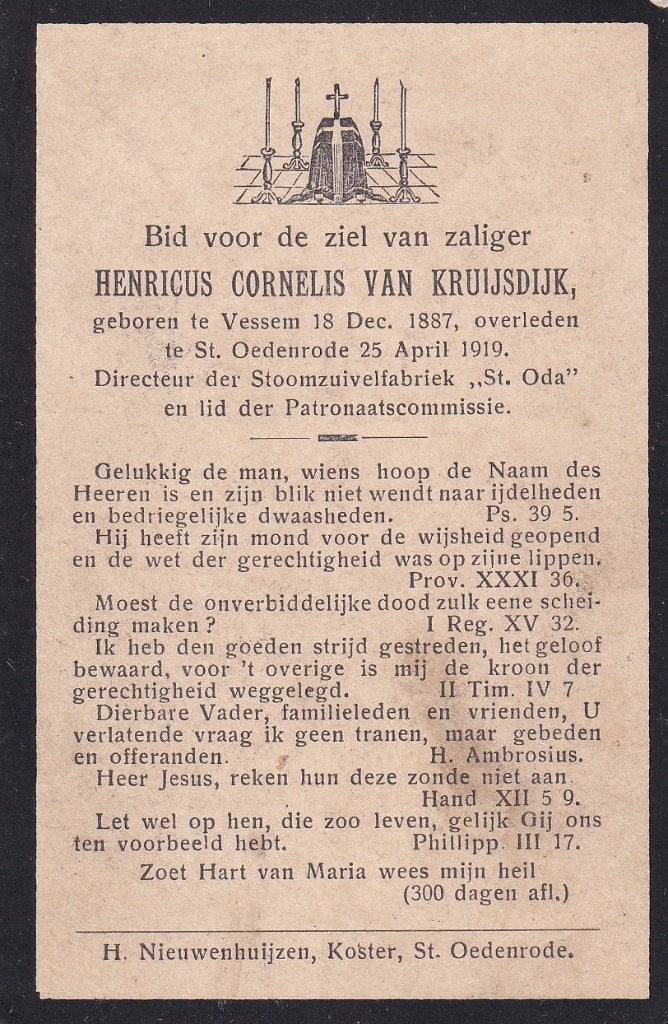 Kruijsdijk  Henricus 1887 Vessem 1919 St Oedenrode, Ophalen, Bidprentje