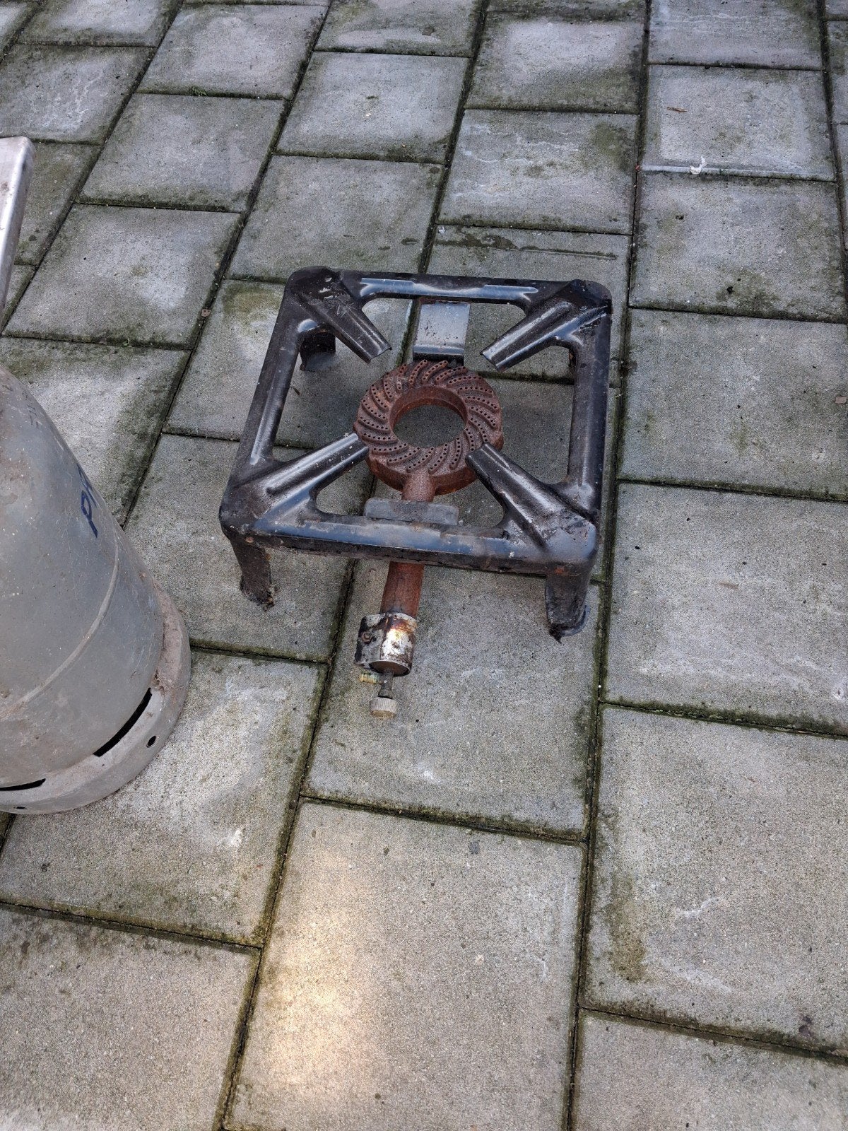 Robuuste gasbrander met vis pan voor buiten koken, Ophalen of Verzenden, Gebruikt, Onbekend