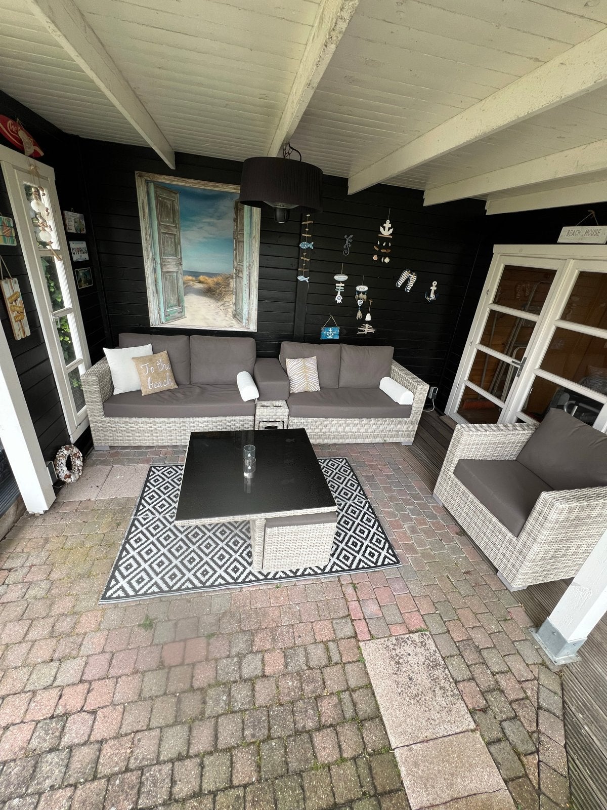 Luxe Wicker Loungeset met Salontafel en Hockers, Ophalen, 5 zitplaatsen, Gebruikt, Loungeset