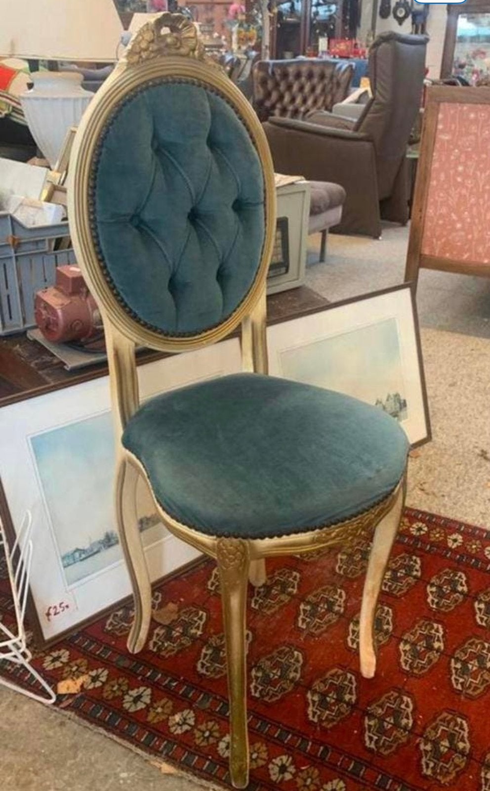 Stoel mooie Lodewijk barok stoeltje met blauwe stof., Ophalen of Verzenden