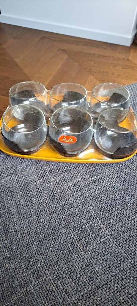 Vintage Melitta glazen op dienblad, Verzamelen, Ophalen of Verzenden