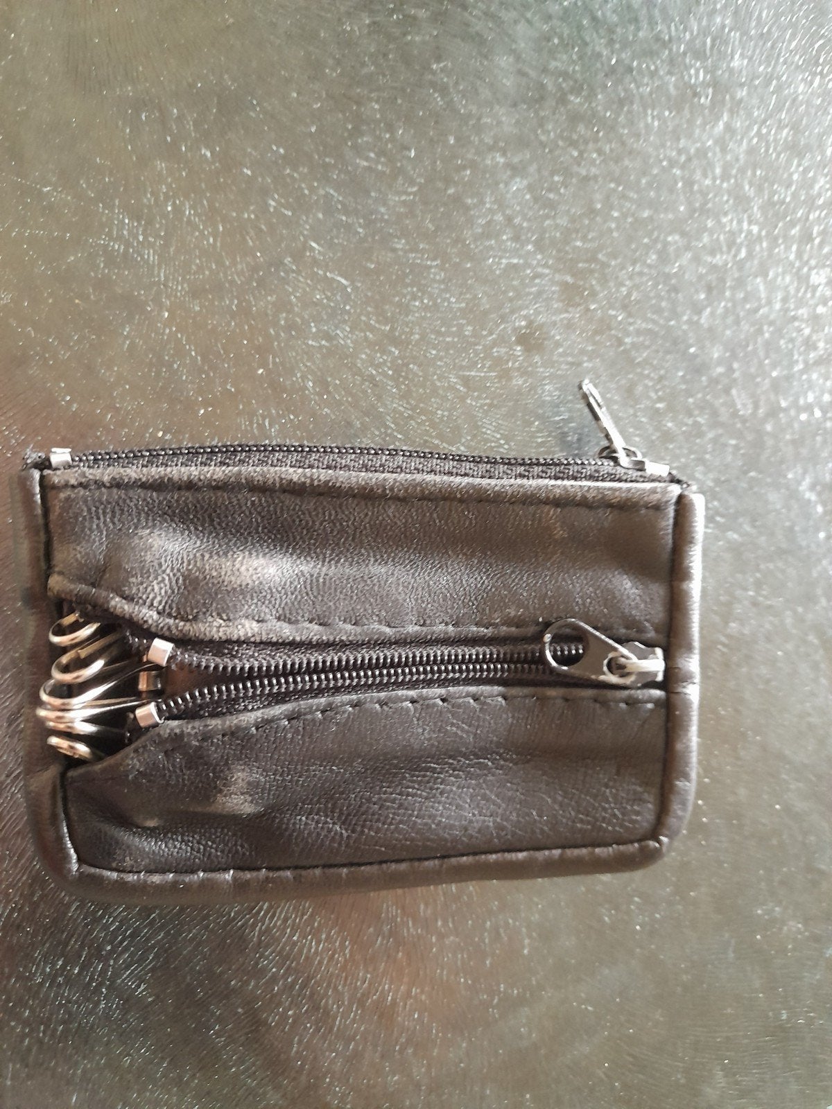 Heren lederen zwarte Portomonnee met sleutelbos, Sieraden, Tassen en Uiterlijk, Portemonnees, Overige merken, Gebruikt, Zwart