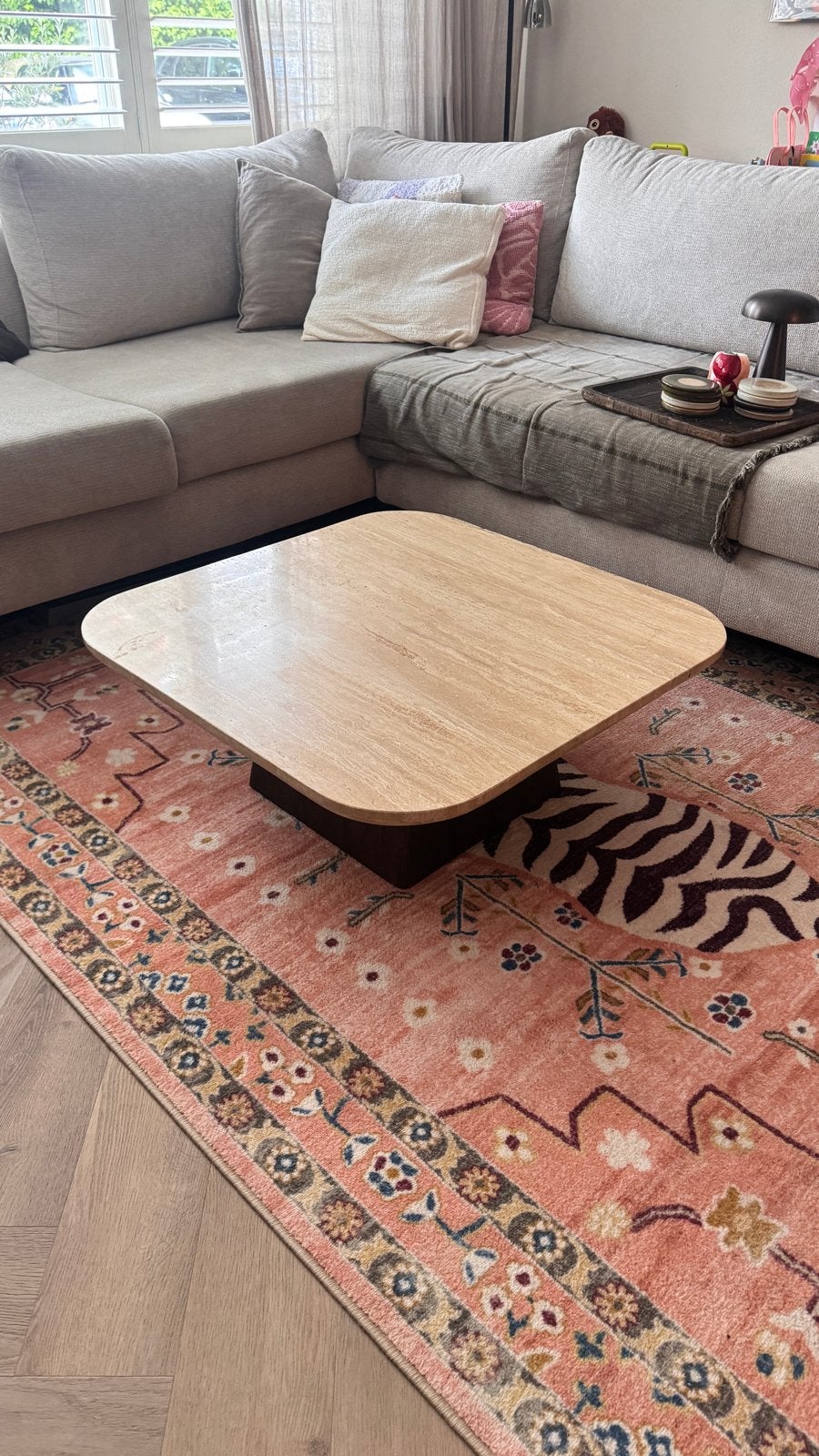 Zittmaxx Eleonora Travis salontafel walnoot/travertin, Huis en Inrichting, Tafels | Salontafels, Ophalen, Overige materialen, 100 tot 150 cm