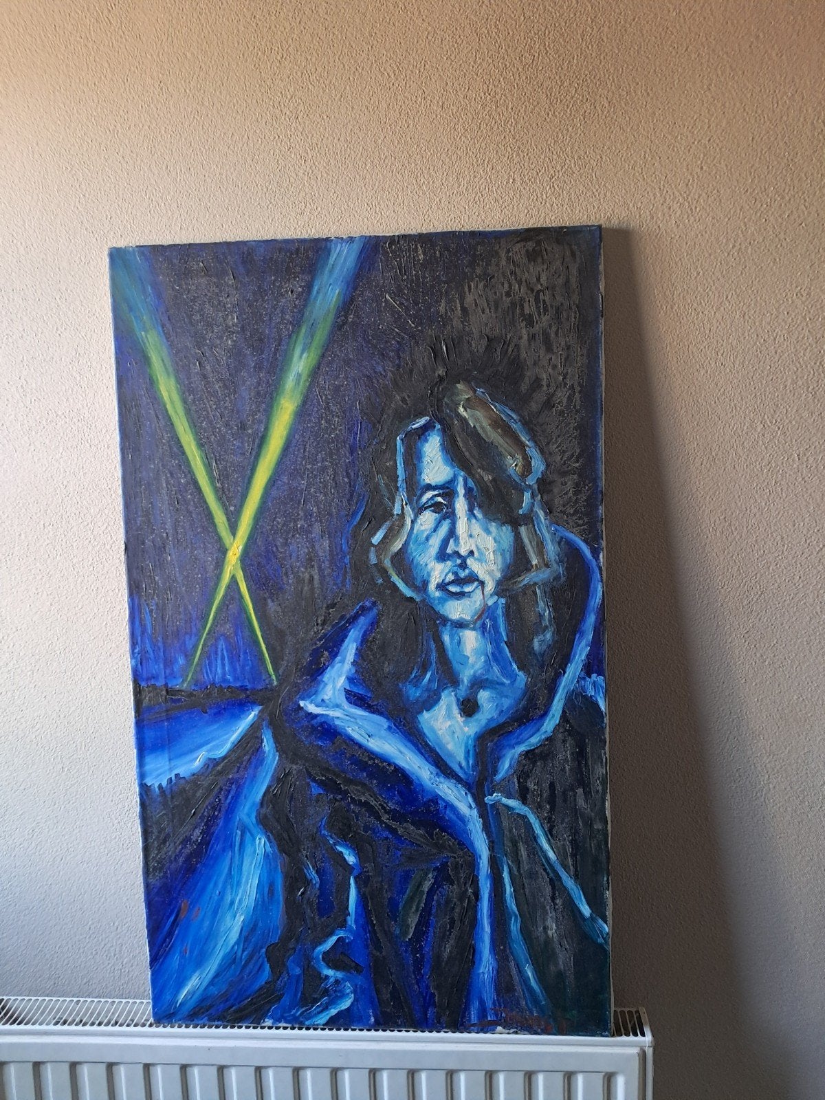 Modern portret in blauwtinten, Hans B., Ophalen, Origineel werk, Doek, Portret of Personen