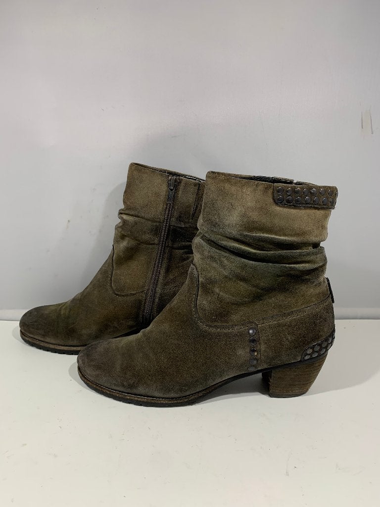 Kennel & Schmenger, maat 38.5 groen suede laarsjes in stijl, Lage of Enkellaarzen, Ophalen of Verzenden, Kennel & Schmenger, Gedragen